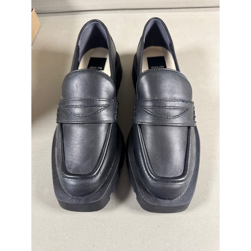 Dolce Vita Black Elias Lug Sole Leather Loafers Womens 7.5 New
